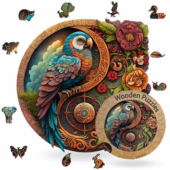 Parrot Yin Yang wooden jigsaw puzzle - Picture 2 of 4